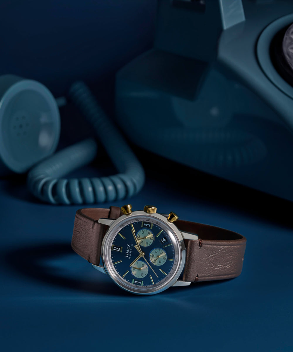 Marlin® Chronograph Tachymeter 40mm Leather Strap Watch